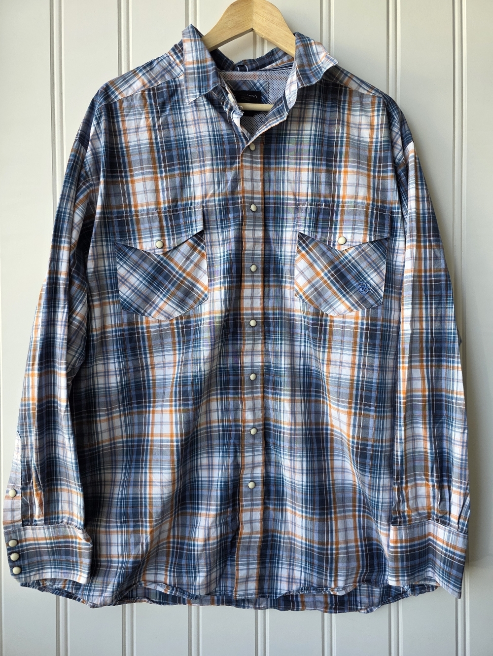 Ariat Pro Series Gordon Classic Fit Blue White Plaid Button Up Shirt Western XXL